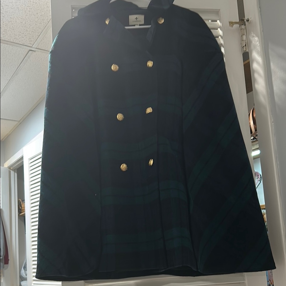 Plaid Cape with Gold Buttons